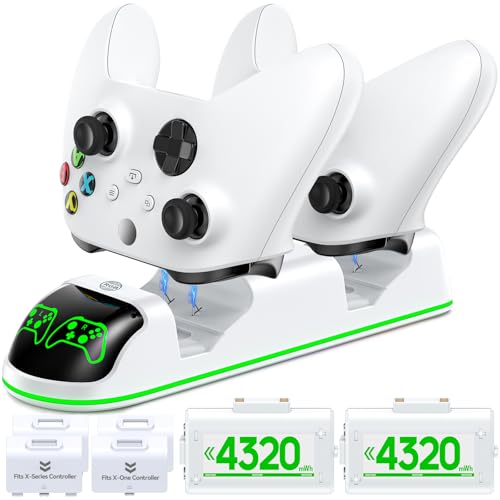 OIVO Ladegerät mit 2 wiederaufladbaren Akkus für Xbox One/Xbox Series X/S Controller, Ladestation mit 2 x 4320 mWh wiederaufladbaren Akkus – Weiß