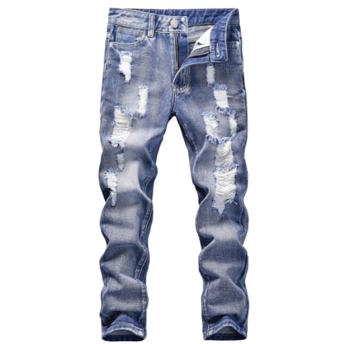 Hovershoes Jungen Denim Jeans Skinny Fit Zerrissen Destroyed Distressed Fashion Kinder Jeanshose Lässige gerade Bootcut Hose Hosen für 5-13 Jährige