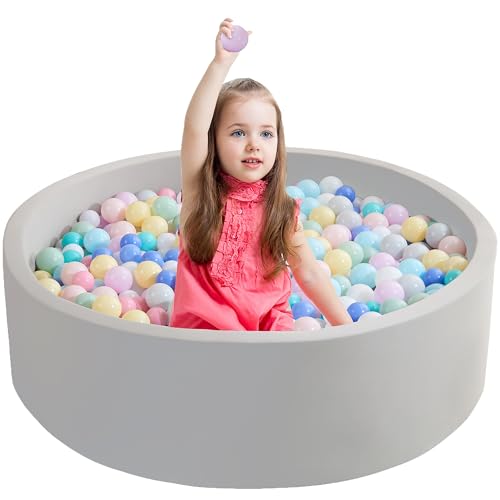 Zedachica Bällebad Baby 90Cmx30Cm Schaumstoff Bällebad Kinder Rund Bällebad Baby ab 1 Jahr Baby Bällepool für Innen und Außenbereich Mädchen und Jungen, (Grau, Ohne Bälle)