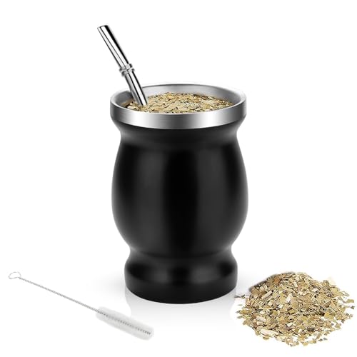 DaMohony Yerba Mate Tee Set, Edelstahl doppelwandig Mate Tasse Teebecher Set mit Bombilla Strohhalm und Bürste für Mate Tee, Kaffee, Milch und Saft