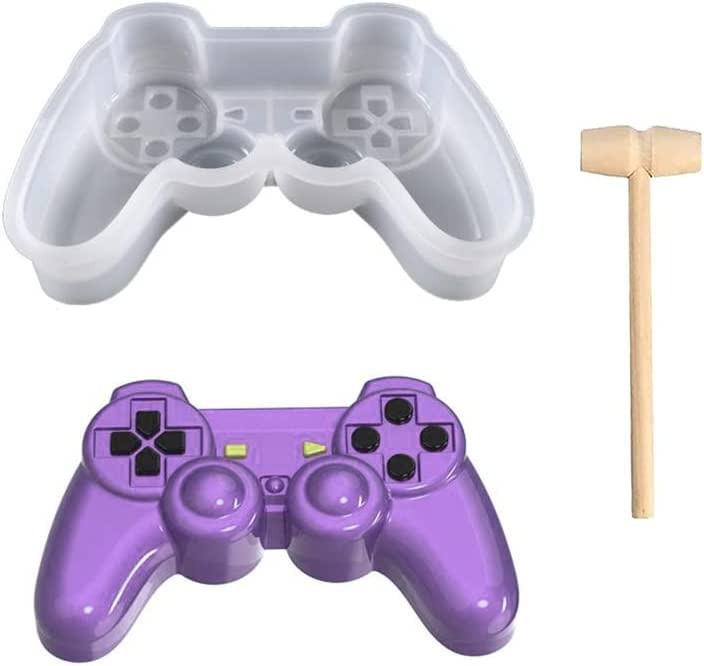 KangBaz 3D Gamepad Kuchenform mit Holzhammer, Silikon Fondant Epoxidharz Game Controller Spielgriff Schokolade Silikonformen DIY Videospielkontroller Seifenform für Süßigkeiten, Kuchendekoration