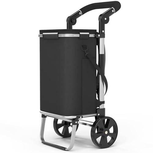 FUNLAX Einkaufstrolley, Einkaufswagen mit Kühlfunktion, Einkaufstrolley klappbar, 4in1 Trolley, Sackkarre & Umhängetasche, 40 Liter, 50 kg Ladekapazität, für Einkauf und Outdoor-Aktivitäten (Schwarz)