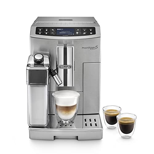 De'Longhi Primadonna S Evo ECAM 510.55.M Kaffeevollautomat mit LatteCrema Hot, Cappuccino und Espresso auf Knopfdruck, 2,8 Zoll Touchscreen Display und App-Steuerung, Edelstahlgehäuse, Silber