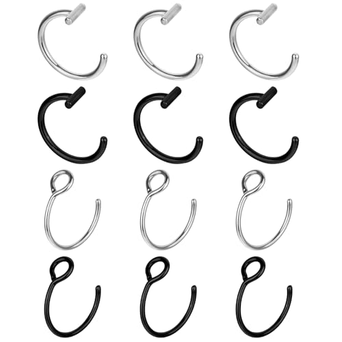 Psyqtsuary Fake Piercings 12 Stück Fake Nasenpiercing Edelstahl Fake Nose Ring 8mm Fake Nasenring Fake Septum Nasenring Fakes Nasenpiercing Ring für Männer Frauen, 2 Farben, 2 Stile
