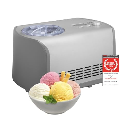 TZS First Austria Eismaschine mit Kompressor | Ice Cream Maker selbstkühlend mit entnehmbarem 1,2 Liter Edelstahl-Eisbehälter & Deckelöffnung für Zutaten | Eiscreme-Maschine für zuhause