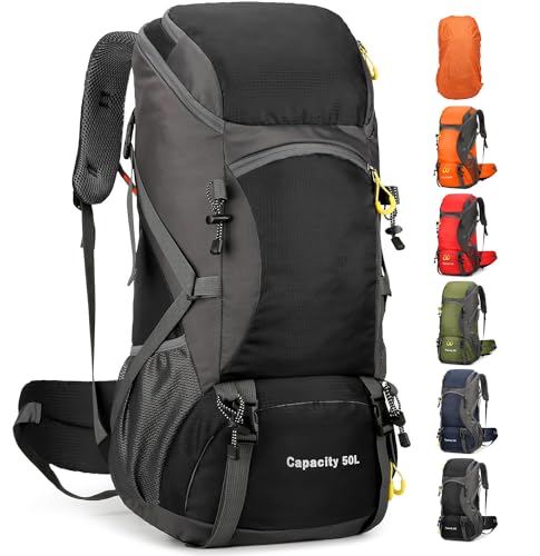 jianyana Wanderrucksack 50L Trekkingrucksack Regenhülle Reiserucksack Wasserdichter Campingrucksack für Wandern Camping Bergsteigen Reisen Sport Herren Damen