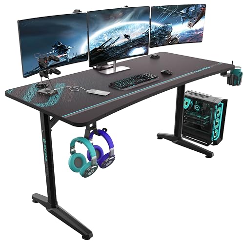 EUREKA ERGONOMIC Gaming Tisch 152×70cm Gaming Schreibtisch Großer Computertisch Ergonomischer PC Tisch Gamer mit Kopfhörerhaken, Getränkehalter für Home Office