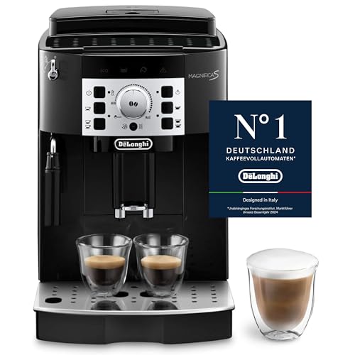 De'Longhi Magnifica S ECAM 22.110.B Kaffeevollautomat mit Milchaufschäumdüse für Cappuccino, mit Espresso Direktwahltasten und Drehregler, 2-Tassen-Funktion, 1,8 Liter Wassertank, Schwarz/Silber