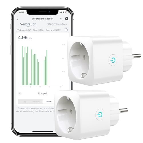 Smart WLAN Steckdose EIGHTREE, Smart Steckdose mit Strommessung, 16A Smart Home WiFi Steckdose, Alexa Zubehör, Zeitplan, Fernzugriff, Funktioniert mit Alexa, Google Home, SmartThings, 2er Pack