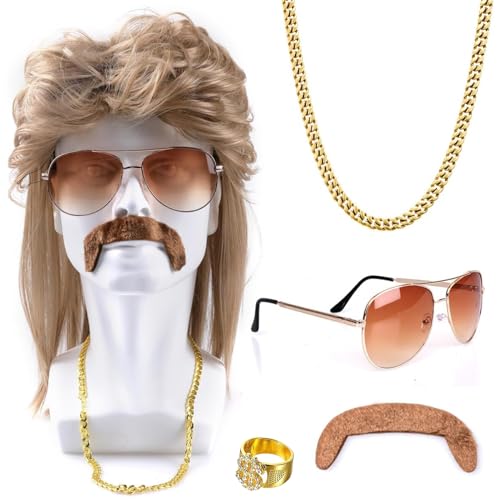 Eniyou Vokuhila PerüCke Herren 80er Jahre PerüCke Herren PerüCke Vokuhila 80er MäNner PerüCke Herren Vokuhila Mullet PerüCke Herren Geeignet für Maskeraden und Karneval der 80er und 90er Jahre