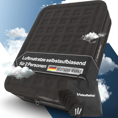 Heimfleiss® Luftmatratze 2 Personen | Premium Luftbett selbstaufblasend 150x200 cm | Schnell Aufblasbare Matratze ideal nutzbar als Gästebett & Reisebett | Selbstaufblasbare Camping Air Mattress