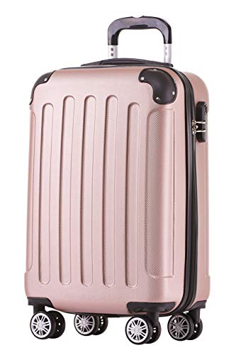 BEIBYE Zwillingsrollen Hardcase Reisekoffer Koffer Trolleys Hartschale in XL-L-M in 14 Farben (Rosagold, Handgepäck (55cm))