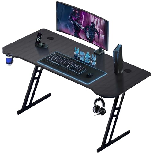 Play haha.Gaming Desk 120 x 60cm großer Computertisch PC-Gaming-Tisch für Home Office, Metallrahmen Gaming-Tisch mit Kabelkanal und Kopfhörerhaken (Schwarz)