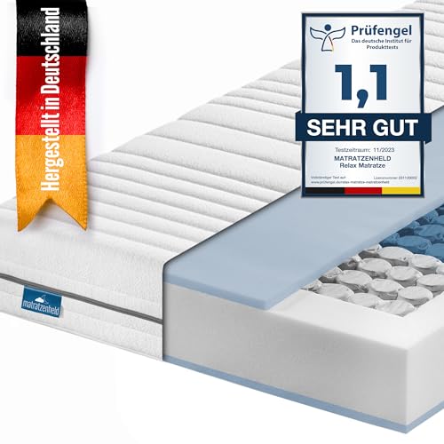 Matratzenheld Relax Matratze | Made in Germany | Orthopädische 7-Zonen Taschenfederkernmatratze | produziert in Deutschland | Härtegrad 3 (H3) 80-100 kg | Höhe 18cm | 90 x 200 cm