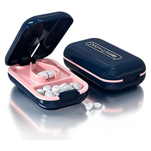 Dyroe tablettenteiler, Pillenschneider Große und Kleine Tabletten, Tablettenspalter Pillenteiler mit Tablettenaufbewahrungsfach, Pillen Vitamin-Tabletten, Tragbarer Tasche Pillenzerkleinerer Blau