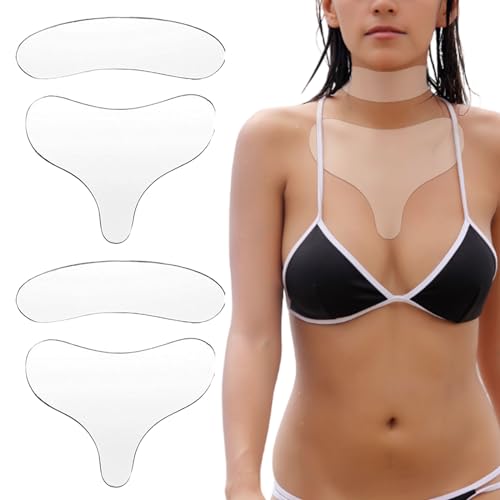 UILYNIU Pack of 4 Reusable Silicone Pads Against Chest Wrinkles,Pads Antifalten,Hals und Brust Falten Pads,Reusable, Cleaved Anti-Wrinkle Pads, Smooth Your Skin, for Women and Girls (4 Pieces)