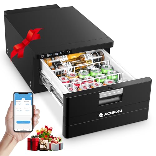 AAOBOSI 31L Schublade Kompressor Kühlbox, Kühlbox Auto mit APP-Steuerung, 12/24V, Wohnwagen Kühlbox, bis -20℃ Camping Kühlbox für Auto, LKW, Boot, Reisemobil, Camping und Steckdose
