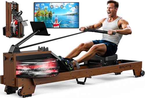 MettleMatic Rudergerät für Zuhause aus Eiche, Bluetooth Rudergerät Wasser mit großer Tablethalter, Rudergeräte 175 kg belastbar, Benutzergröße bis 200cm, 2 Jahre Garantie