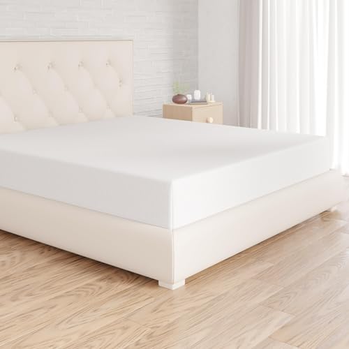 Amazon Basics Spannbettlaken, 180 x 200 cm, 100% Baumwolle, Jersey Spannbetttuch, Matratzenhöhe bis 30 cm, Weiß
