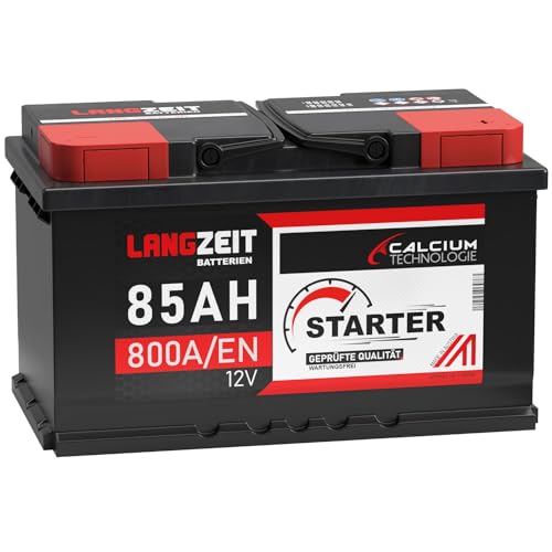 LANGZEIT Autobatterie 12V 85AH 800A/EN Starterbatterie +30% mehr Leistung ersetzt Batterie 80Ah 90Ah