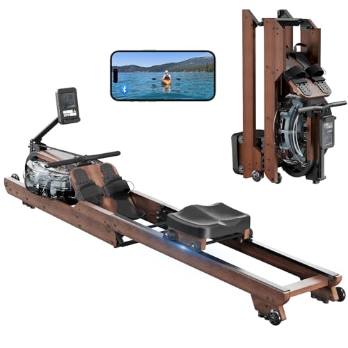 Dripex Wasser Rudergerät für Zuhause, Klappbar Wasserrudergerät aus Massivholz,Faltbares Rudermaschine mit LCD-Monitor & Bluetooth App,Hochwertige Rudergerät mit Ergonomische Sitz,Max 158KG Belastbar