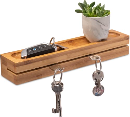 elbmöbel Schlüsselboard aus Bambus, Schlüsselbrett Ablage 29,5x6x4,5 cm Holz Schlüsselhalter Schlüsselleiste