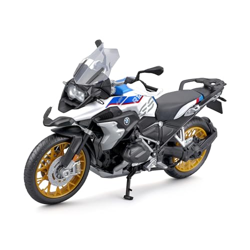 Maisto BMW R1250GS: Motorradmodell im Maßstab 1:12, mit Federung und ausklappbarem Seitenständer, 17 cm, blau-weiß (5-20100), Mittel