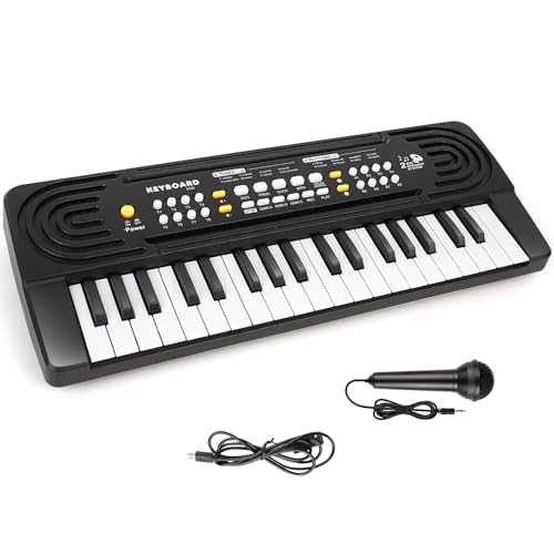 Keyboard Kinder mit Mikrofon, Multifunktions Kinder Klaviertastatur, 37 Tasten Elektronisches Klavier Tragbarer Musikinstrumente Musikspielzeug, Jungen Mädchen ab 3 4 5 6 jahre Lernspielzeug Geschenke