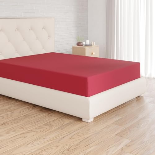 Amazon Basics Spannbettlaken, 140 x 200 x 30 cm, Mikrofaser, Spannbetttuch - Matratzenhöhe bis 30 cm, Burgunderrot