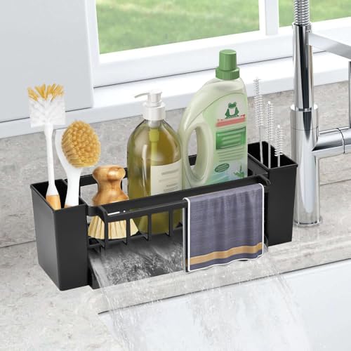 XRPRPX Spülbecken Küchen Organizer für Spülbecken Kunststoff Schwammhalter für Spüle Schwarz Spülutensilien Aufbewahrung Halterung für Spülbecken und Spülbecken