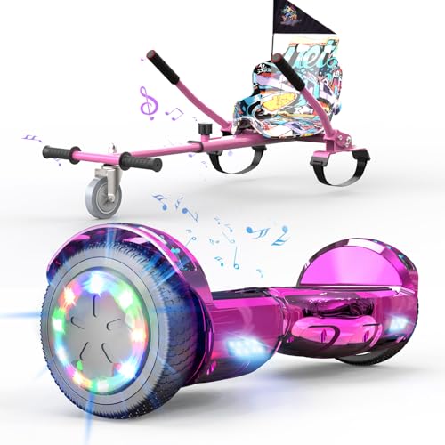 Hoverboards mit Hoverkart, 6,5' Self Balance Scooter für Kinder Jügen Erwachsene, Hoverboards mit Sitz, 4Ah Batterie, Skateboard mit Bluetooth& LED, Geschenk für Kinder Erwachsene