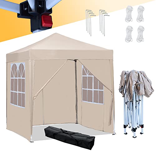Mingone Faltpavillon Wasserdicht Pavillon 2x2m Stabil Partyzelt Pop Up Gartenzelt Weidezelt PE Bierzelt UV Schutz 50+ Festzelt mit 4 Seitenteilen，Beige