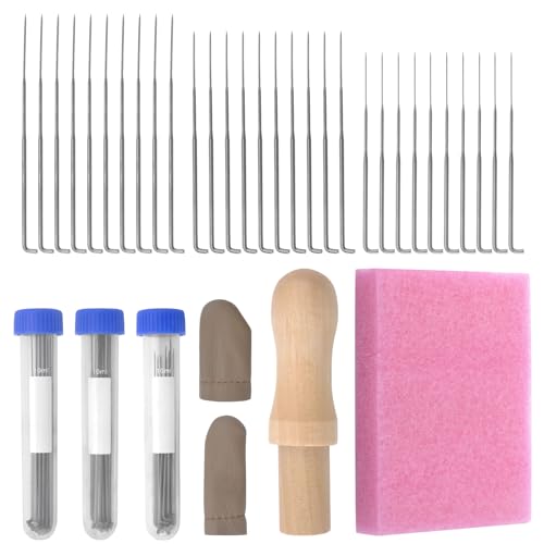 Filznadeln Set, 3 Größen Filzen Nadeln, 36 Pcs Filzwolle Nadeln mit Holzgriff, Ahlen, Fingerspitze,Filzen Starter Bausatz, Anfänger Filzstich Stanzwerkzeug für Wollefilzen DIY