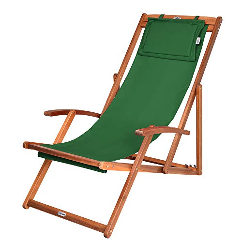 Casaria® Sonnenliege Holz Wetterfest Klappbar Verstellbar 160kg Belastbar Armlehne Nackenkissen Garten Balkon Liegestuhl Akazie 94x94x60cm Grün