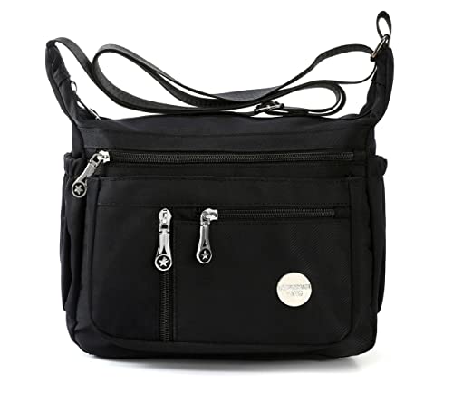 HERCMNOY Damen-Umhängetasche, Umhängetasche, Handtasche, mehrere Taschen, Nylon, Kuriertasche, Schwarz , Exterior Dimensions: 11' L x 8.27' H x 4.33' D