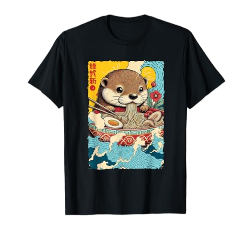 Kawaii Otter Eating Ramen Nudeln Japanische Kunst Manga Anime T-Shirt