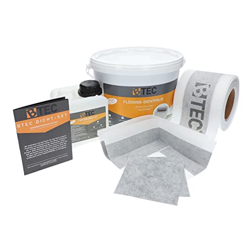 BTEC Dicht-Set Dusche 'Standard' 6 Kg Flüssigfolie, 2 Innenecken, 2 Wandmanschetten, 5m Dichtband, 1l Tiefgrund Abdichtung Dichtset Abdichtungsset Fliesenabdichtung