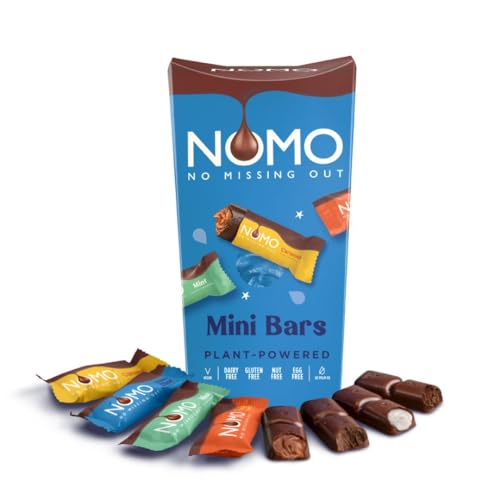 NOMO Hero Box Mixed | 140g | Vegane & Allergiefreie Schokolade | Assortierte Mini-Riegel | Minze, Karamell, Orangen Crunch & Cremige Schokolade | Pflanzlich, Milchfrei, Nussfrei