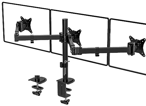 MounTeck Monitor Halterung 3 Monitore für 17-24 Zoll Flach & Curved Bildschirm, vesa 75x75 100x100 3 Monitor Tischhalterung, 7 kg/arm, Bildschirmhalterung 3 Monitore mit 2 Installationsarten