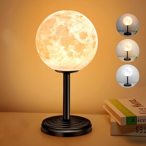 Umikk Mond Lampe, Mondlampe 3D Moonlight 15cm, Mond Lampe 3D Druck Mond Lampe Dimmbar USB Lade Lampe, 3D Mondlicht 33 Beleuchtungsmodi mit ständer, Nachttischlampe für Schlafzimmer