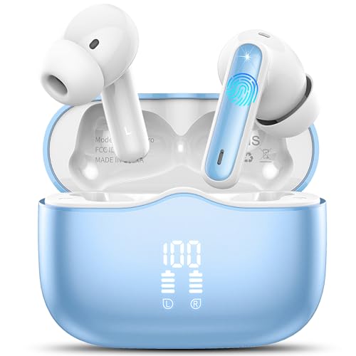 Bluetooth Kopfhörer, Kopfhörer Kabellos Bluetooth 5.3 In Ear Kopfhörer mit 4 ENC Noise Cancelling Mic, Kabellose Kopfhörer Tiefer Bass Wireless Earbuds 40Std, IP7 Wasserdicht Ohrhörer, Blauer See