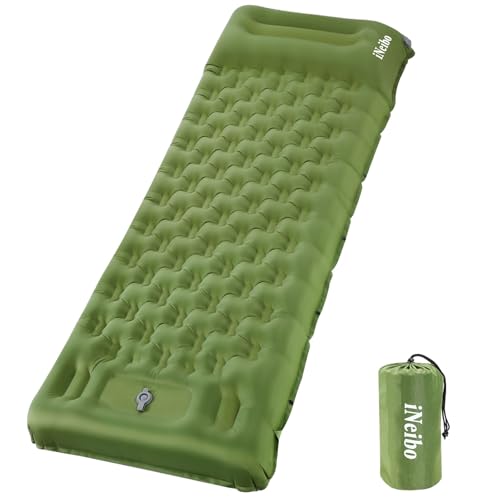 iNeibo Isomatte Selbstaufblasend Isomatte Outdoor mit Kleinem Packmaß Luftmatratze Selbstaufblasend mit Fußpresse Pumpe & Kissen Camping Matratze ultraleicht für Outdoor, Wandern, Strand & Zelten Grün