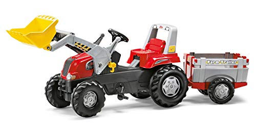 Rolly Toys 811397 rollyJunior RT | Traktor mit Frontlader | Lader und Anhänger rollyFarm Trailer | Flüsterreifen u Sitzverstellung | Motorhaube öffenbar | ab 3 Jahren | Farbe rot/schwarz/grau