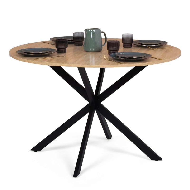 IDMarket Esstisch, rund, Alix, 4-6 Personen, Spinnenfuß, Holz und Schwarz, 110 cm