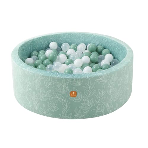 Dodozen Bällebad Bällepool Für Babys Kinder 90X30cm Rund,Superweicher Samt,Abnehmbar und waschbar,Salbei:Weiß/Transparent/Grün