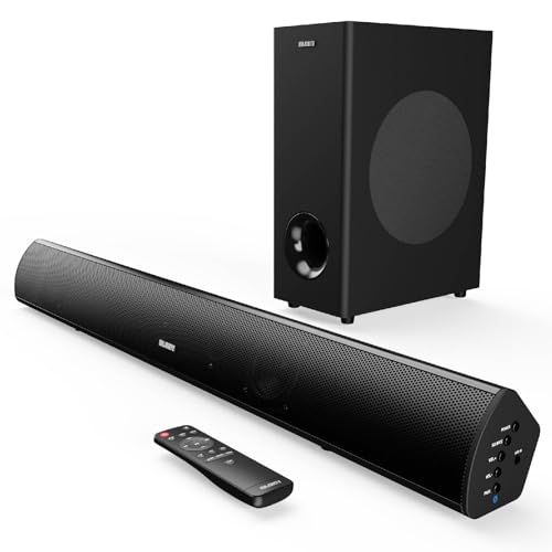 Majority Teton Plus Bluetooth Soundbar für TV Geräte | 180W 2.1 Heimkino Soundsystem für Fernseher mit Kabellos 5.25' Subwoofer | HDMI ARC Eingang, Benutzerdefinierter EQ & Inklusive Fernbedienung