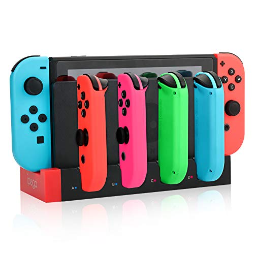 Ladestation Kompatibel mit Switch Joycons Controller, Switch Controller Ladegerät Dockstation für 4 Stück Joy Con Ladegeräte mit Laternenpfahl LED Anzeige