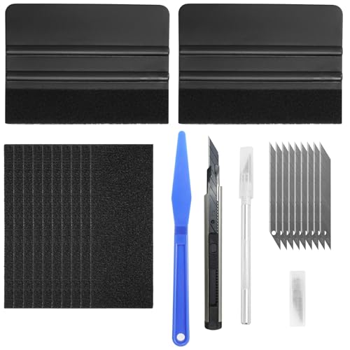16 Stück Auto Vinyl Werkzeug Kit, Folierungswerkzeug Mit Filzrakel Set, Folierungs Werkzeug Set Mit Ersatzklingen, Autofolie Rakel Set für Tönungsfolie Wrap, Folien Werkzeug Set für Wrapping
