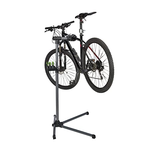 Relaxdays Fahrrad Montageständer, höhenverstellbarer Wartungsständer, für Rahmen 25-40 mm, bis 30 kg, mit Ablage, Silber, schwarz