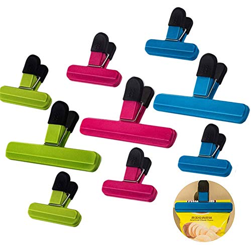Lebensmittel-Clips, 9 Stück Verschluss Verschlußklemmen Kunststoff Tüten-Clips für Küche, Büro, Garage